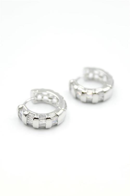 Taşlı Halka Küpe - Gümüş