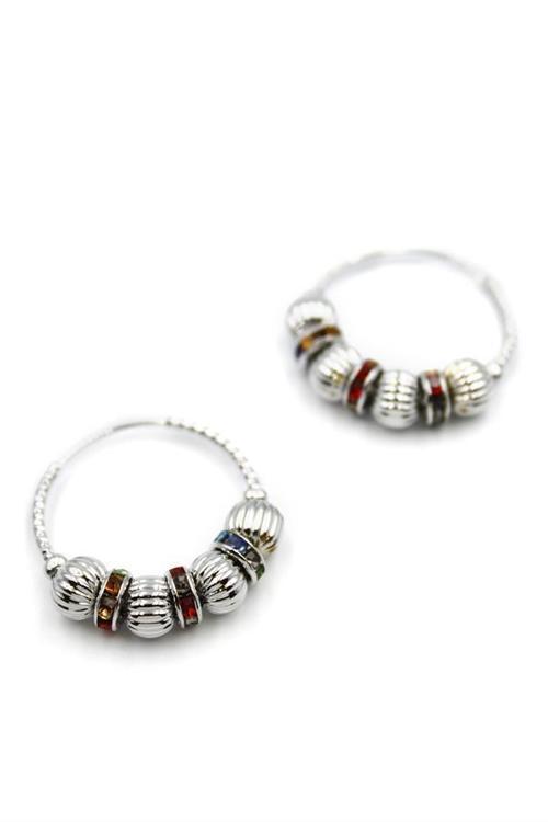 Taşlı Halka Küpe - Gümüş