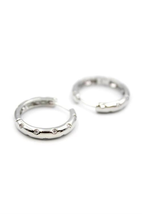 Taşlı Halka Küpe - Gümüş