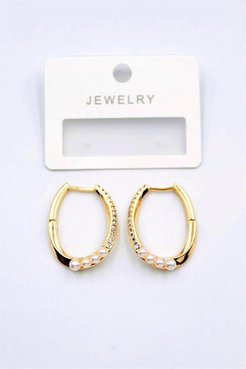 İncili Taşlı Halka Küpe - Altın