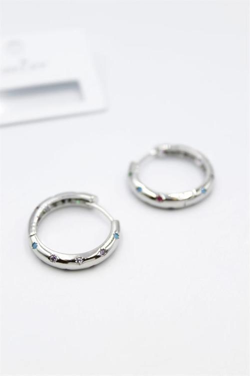 Taşlı Halka Küpe - Gümüş