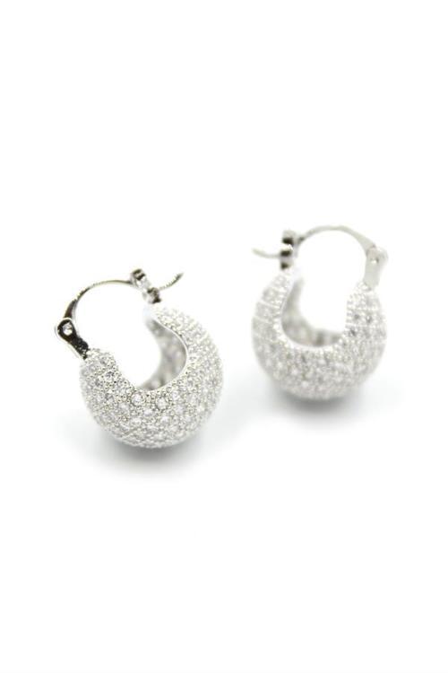 Taşlı Top Küpe - Gümüş