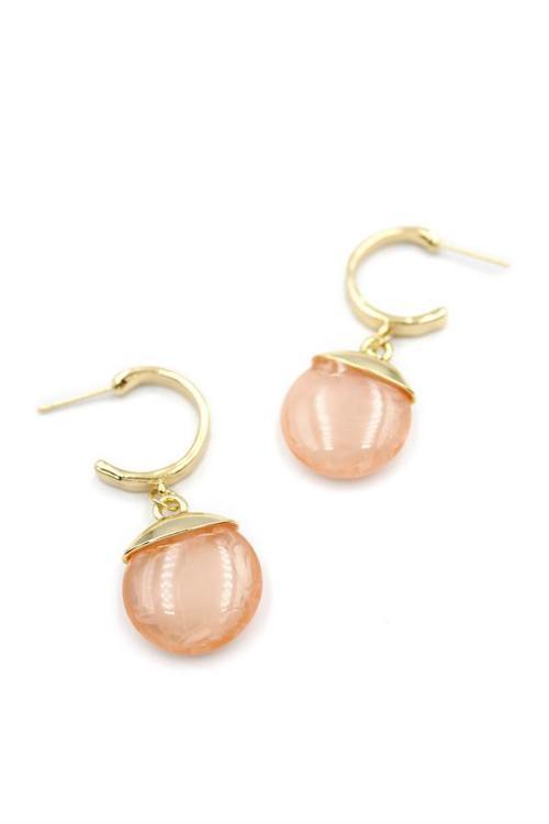 Taşlı Halkalı Küpe - Pembe