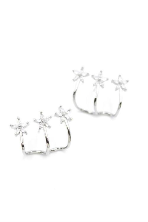 Üçlü Çiçek Küpe - Gümüş