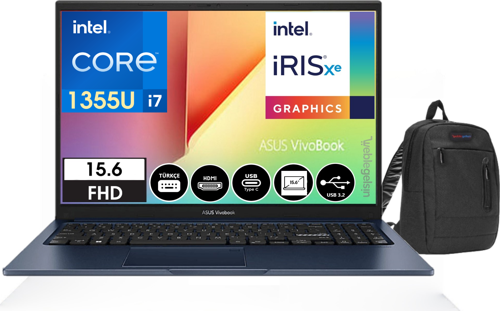 Vivobook 15 Intel Core I7-1355U 16 GB 512GB SSD 15.6" Dos Fhd Dizüstü Bilgisayar X1504VA-NJ41006 + Weblegelsin Çanta