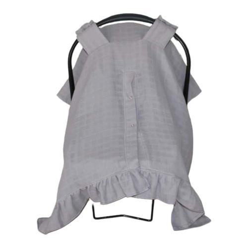 Pamuk Gri Müslin Kumaş Puset Örtüsü Çıt Çıt ve Fırfır Desenli Gri Puset Örtüsü