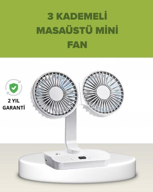 Çift Kafalı Masaüstü ve Duvar Tipi Sessiz USB Şarjlı Fan