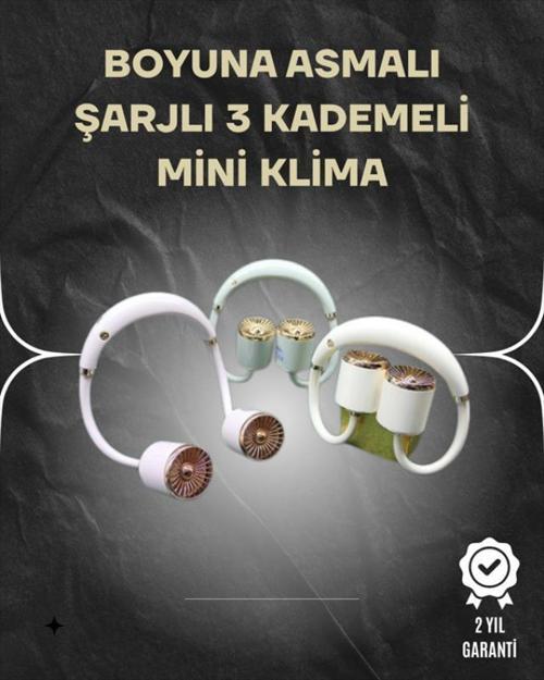 Asılabilir Mini Boyun Fanı | 1000mAh Şarjlı, Turbo Güçlü Rüzgar