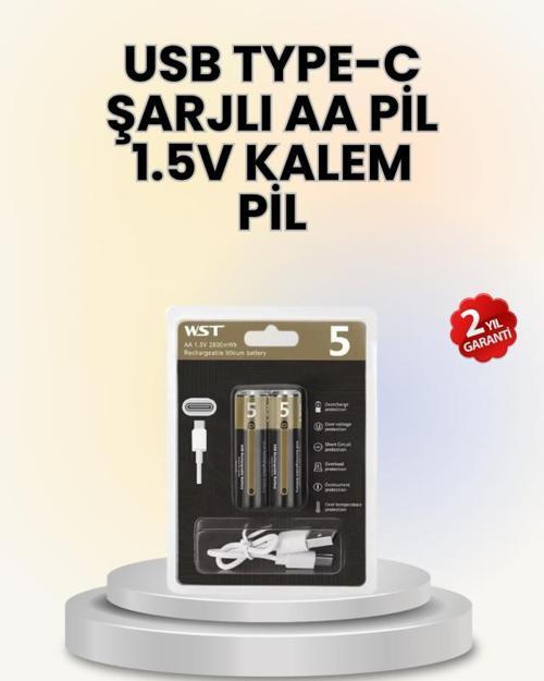 USB Type-C ile Hızlı Şarj Edilebilen AA Lityum Pil