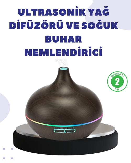 Uçucu Yağ Uyumlu Renkli LED Işıklı Nemlendirici