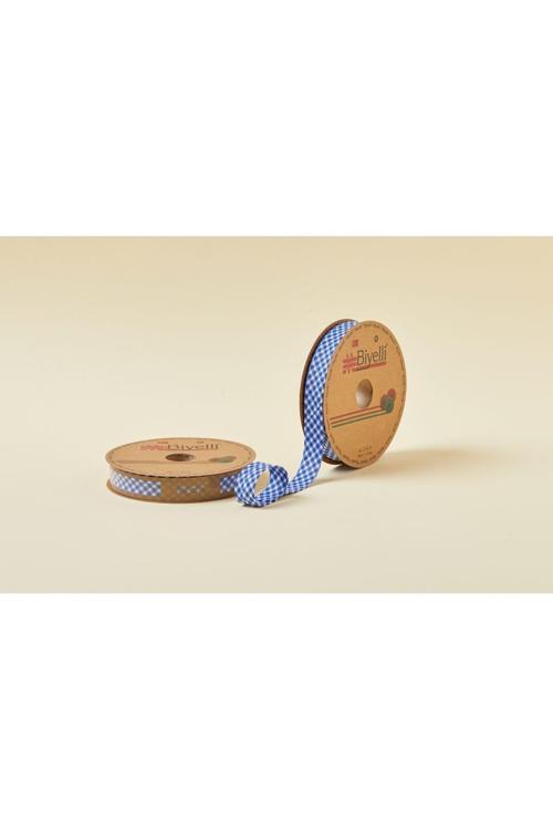 Biye Ekoseli Katlı E08 Lacivert 2 cm 25 Metre %65 Koton %35 Polyester