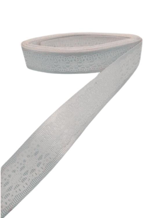 Tafta Dantel Görünümlü Kurdele Gri 25 mm 1 Metre