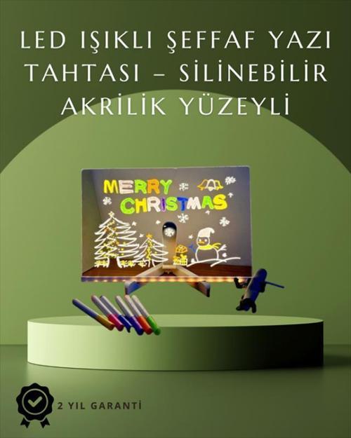 Şık ve Modern LED Pano – Neon Işıklı Silinebilir Akrilik Yazı Tahtası, 7 Renkli Kalem Dahil