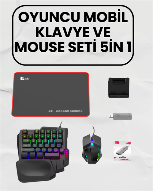 Bluetooth 5.3 Bağlantılı Mobil Oyun Dönüştürücü Set – Klavye + Mouse + Adaptör
