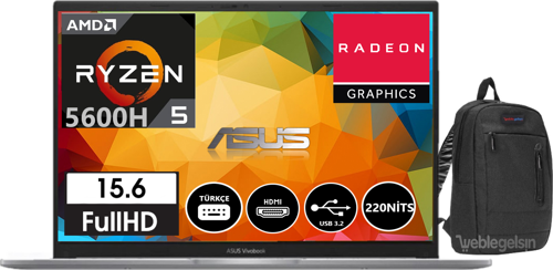 Vivobook M1502QA-EJ139 AMD Ryzen 5 5600H 24gb 512gb SSD 15.6" Windows11Pro FHD  M1502QA-EJ13942+ Çanta