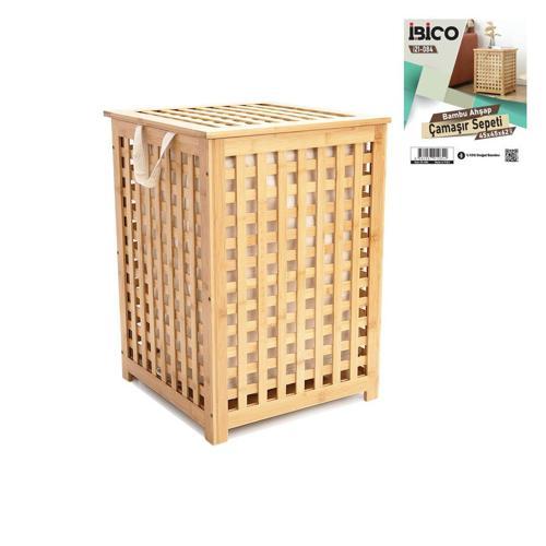 AHŞAP BAMBU KİRLİ ÇAMAŞIR SEPET KUMAŞ ÇANTALI SEPET=45X45X62CM (5250)