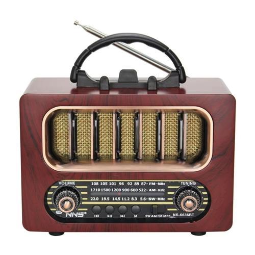 Orta Boy Retro Ahşap Tasarım Bluetooth Hoparlörlü Radyo – FM/AM Destekli, Şarjlı ve Taşınabiliri Radyo NS-6636 (5250)