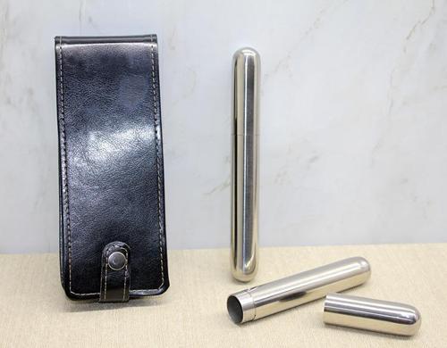 Deri Kılıflı İkili Paslanmaz Çelik Puro Tüpü 