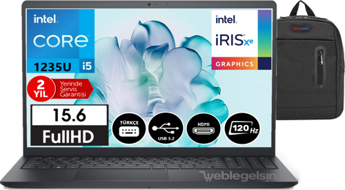 Dell Inspiron15 3520 İntel Core i5-1235U 64gb 2tb Ssd 15,6" Fhd 120Hz Freedos INS35202405200916+ Çanta