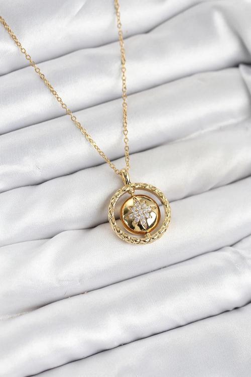 316L Çelik Zincir Gold Renk Kutup Yıldızı Model Kadın Kolye