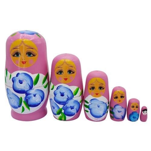 Ahşap Matruşka Bebek Altılı Set Gül Pembe