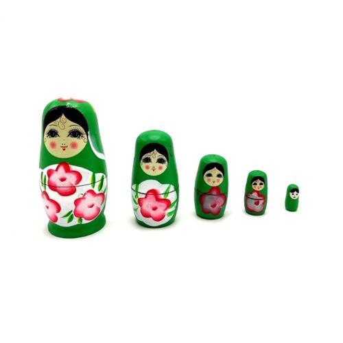 Ahşap Matruşka Bebek 5 li Set Yeşil No.2