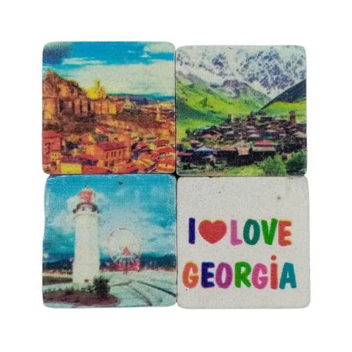 Gürcistan Temalı Dörtlü Taş Magnet