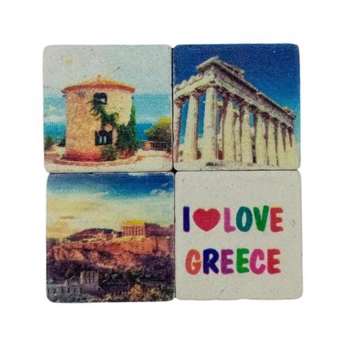 Yunanistan Temalı Dörtlü Taş Magnet