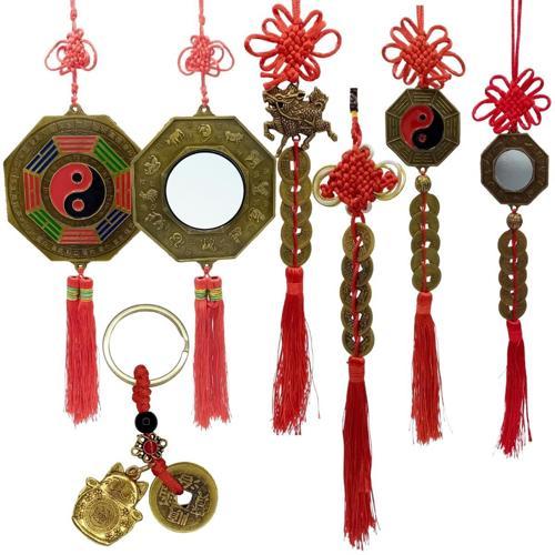 Feng Shui Şans ve Bereket Beşli Set Bagua Ayna Para Dragon ve Maneki Neko