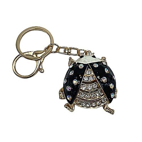 Siyah Kristal Taşlı Uğur Böceği Anahtarlık