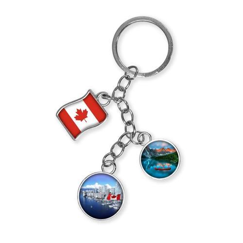 Kanada Üçlü Epoksi Metal Çift Taraflı Damla Anahtarlık Canada