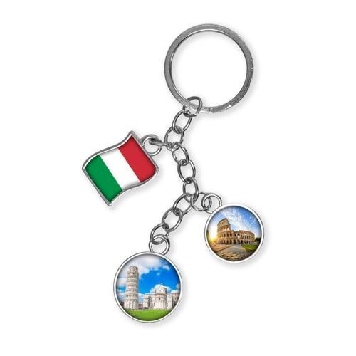 İtalya Üçlü Epoksi Metal Çift Taraflı Damla Anahtarlık Italy