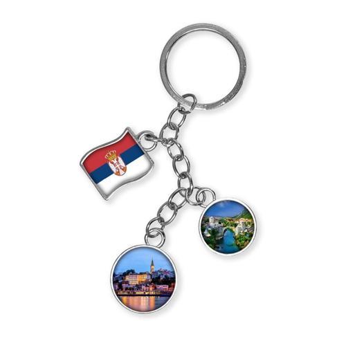 Sırbistan Üçlü Epoksi Metal Çift Taraflı Damla Anahtarlık Serbia