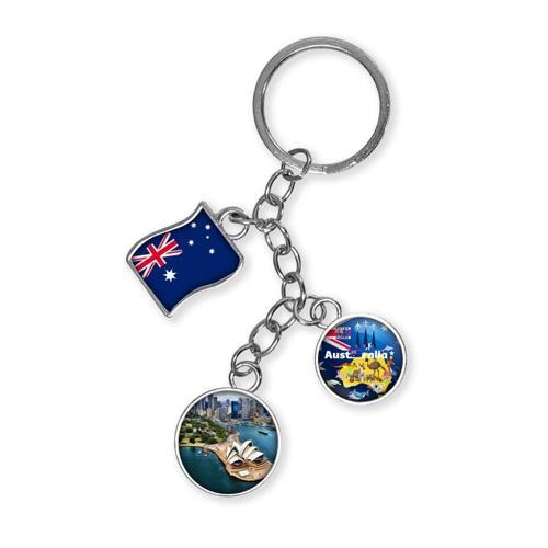 Avustralya Üçlü Epoksi Metal Çift Taraflı Damla Anahtarlık Australia