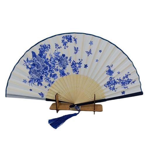 Bambu İpek Kumaş Yelpaze Japon Tasarım Çiçek ve Kelebek Desenli Çanta Boy