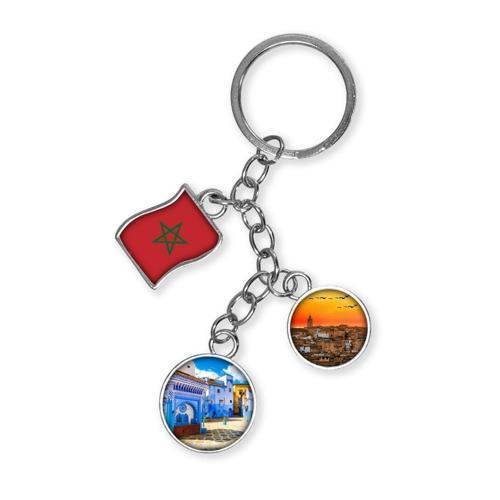 Fas Üçlü Epoksi Metal Çift Taraflı Damla Anahtarlık Morocco