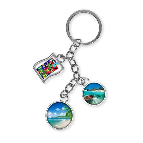 Karayipler Üçlü Epoksi Metal Çift Taraflı Damla Anahtarlık Caribbean