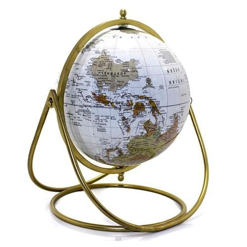 Ayaklı Dünya Küre Ev Ofis Masa Dekoru Döner Dünya Küre Beyaz Modern Harita 27x30cm