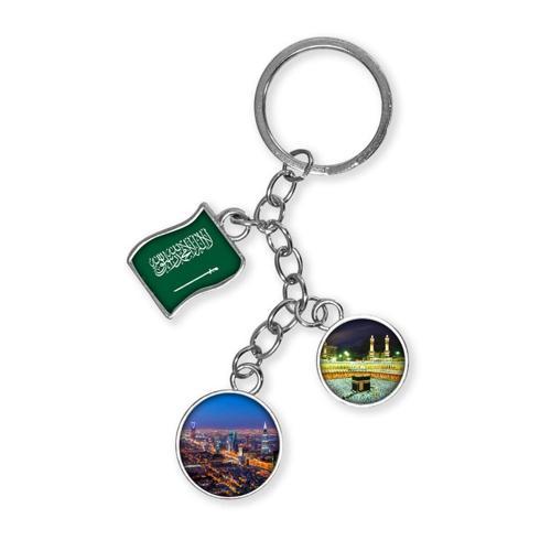 Suudi Arabistan Üçlü Epoksi Metal Çift Taraflı Damla Anahtarlık Saudi Arabia