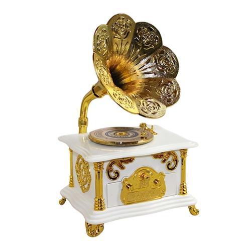 Gramofon Müzik Kutusu Beyaz 13x26cm