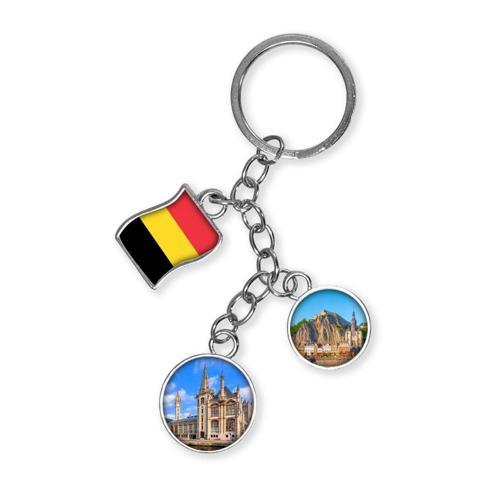 Belçika Üçlü Epoksi Metal Çift Taraflı Damla Anahtarlık Belgium