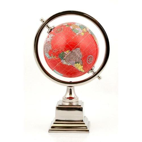 Ayaklı Dünya Küre Ev Ofis Masa Dekoru Döner Dünya Küre Kırmızı Modern Harita 17x27cm