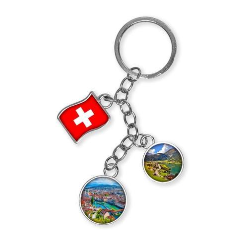 İsviçre Üçlü Epoksi Metal Çift Taraflı Damla Anahtarlık Switzerland