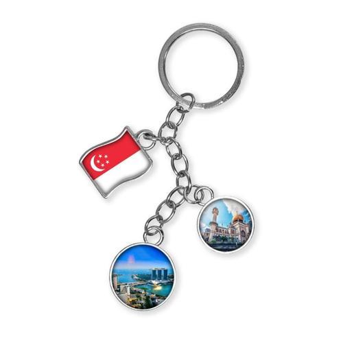 Singapur Üçlü Epoksi Metal Çift Taraflı Damla Anahtarlık Singapore