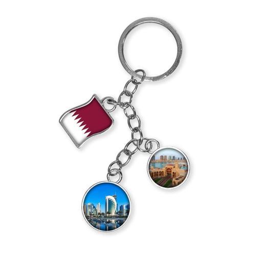 Katar Üçlü Epoksi Metal Çift Taraflı Damla Anahtarlık Qatar