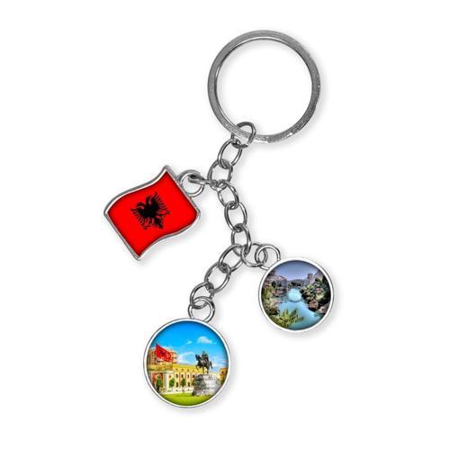 Arnavutluk Üçlü Epoksi Metal Çift Taraflı Damla Anahtarlık Albania