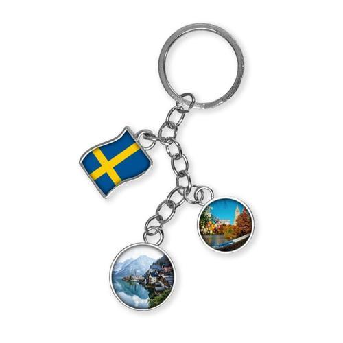 İsveç Üçlü Epoksi Metal Çift Taraflı Damla Anahtarlık Sweden