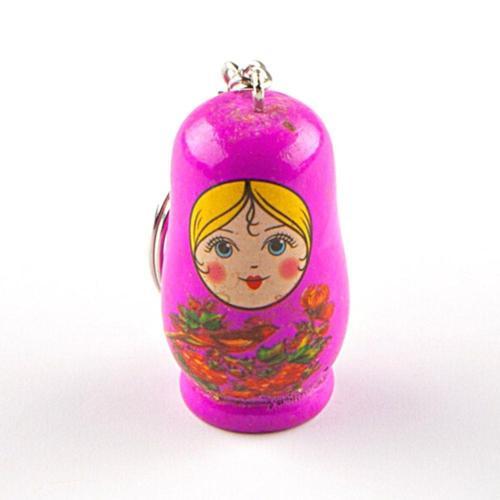 Ahşap Matruşka Bebek Anahtarlık Mor