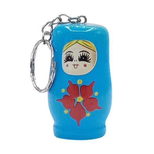 Ahşap Matruşka Bebek Anahtarlık Mavi 5cm Büyük Boy