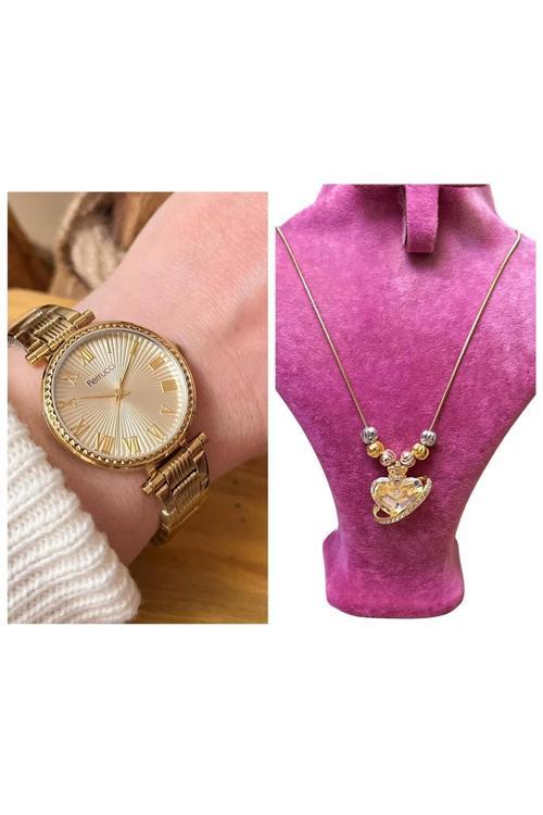 Çelik Kasa Kordon-Kadın Kol Saati+%100 Çelik Kolye Hediye